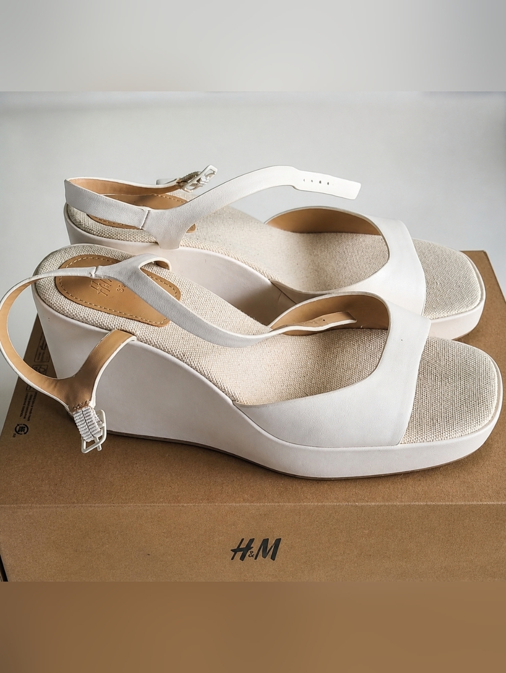H&M Wedge Slingback Sandals in Off-White